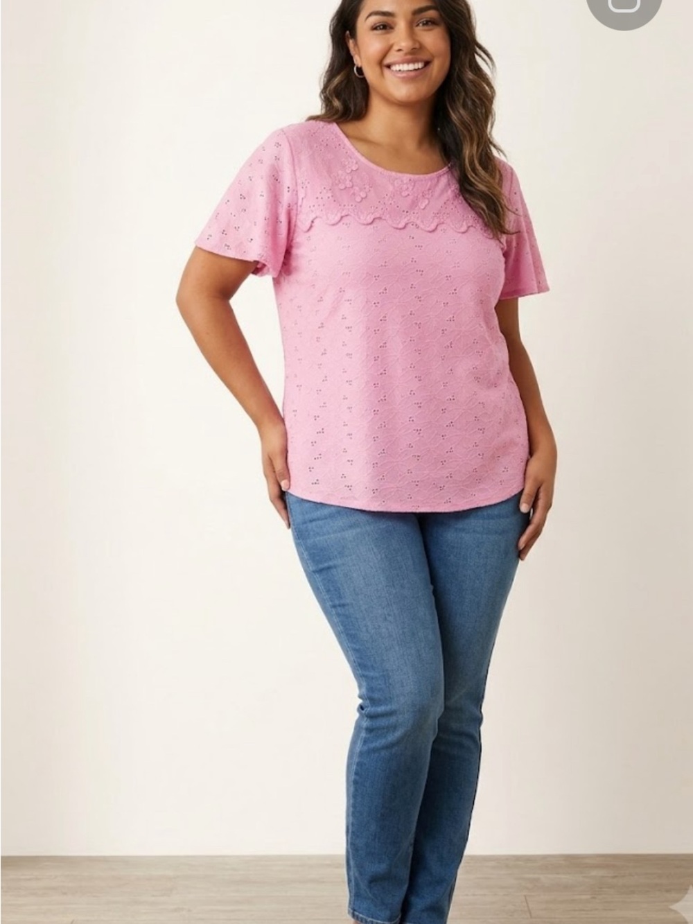 Pink Eyelet Short-Sleeve Scoop Neck Top